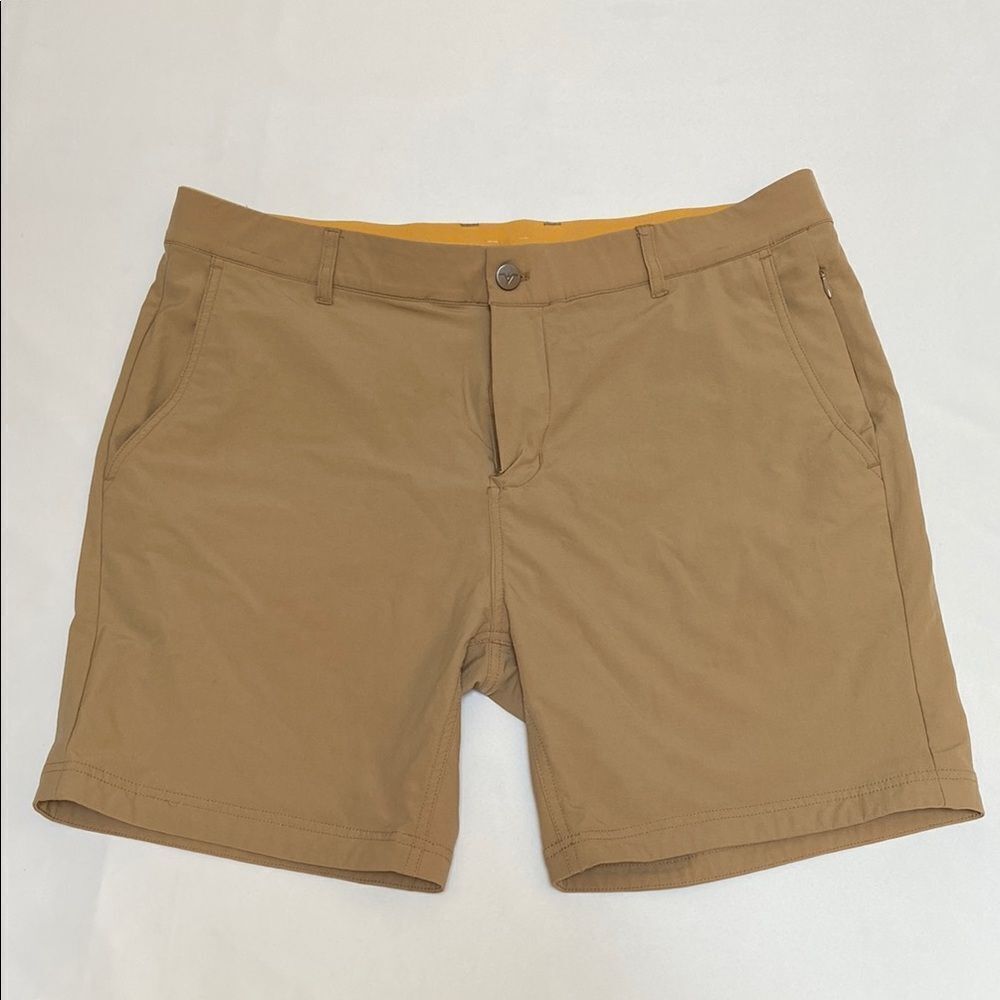 Avalon Tan Flat Front Shorts Casual Style
